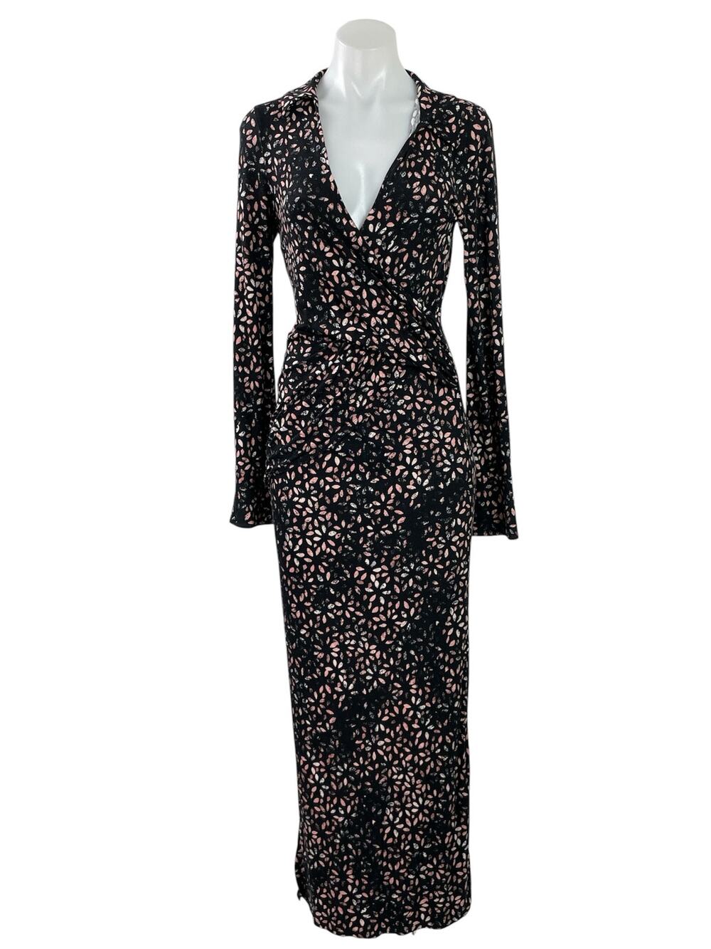 Free People Shayla Floral Deep V Neck Long Sleeve Slit Wrap Maxi Dress Size S